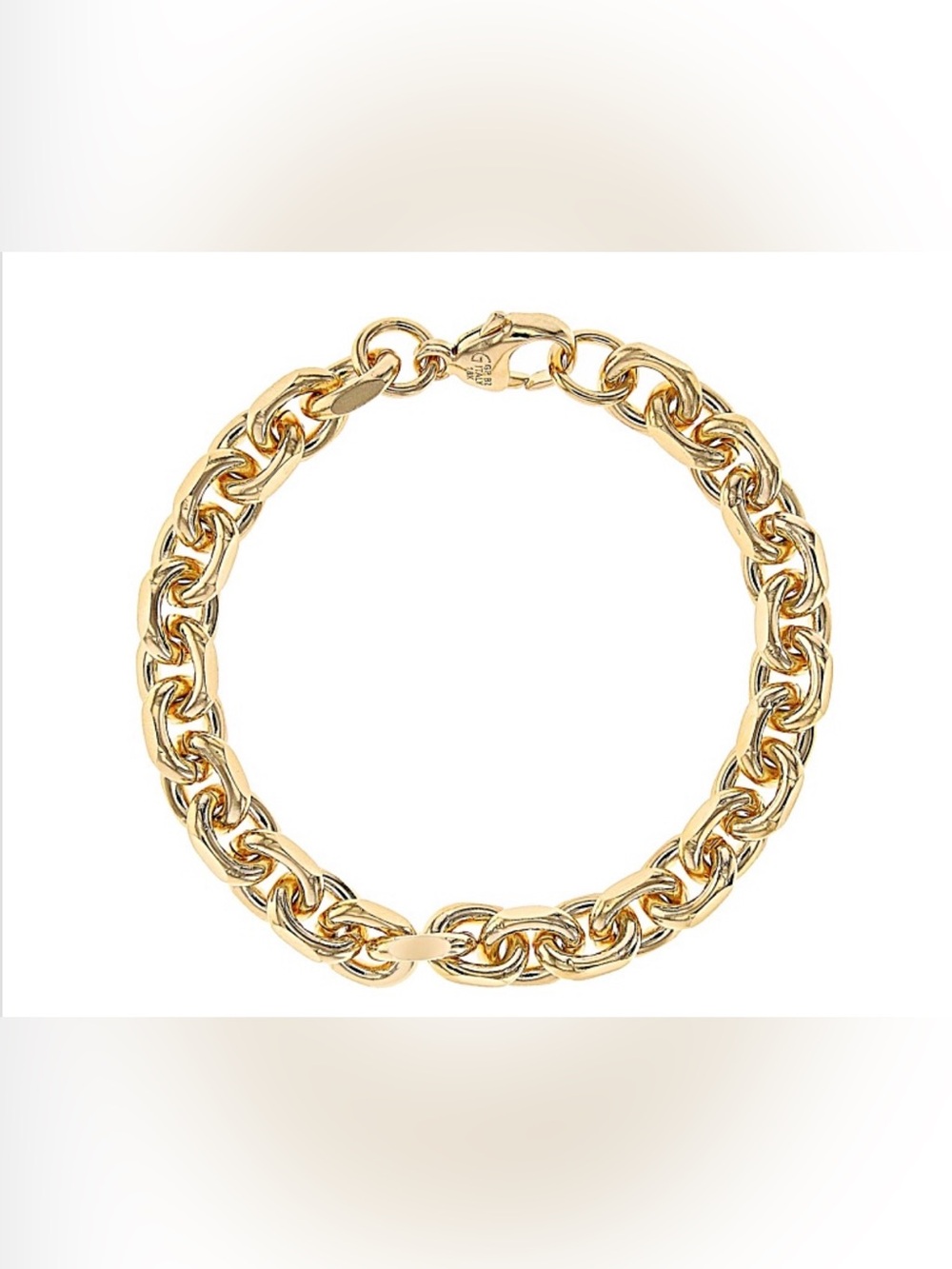 18k Yellow Gold Over Bronze Beveled Curb Link Bracelet 8”